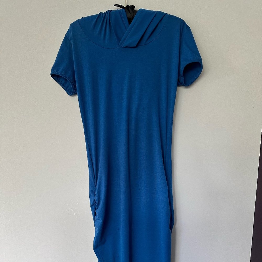 Blue Maxi Dress: Draped Sides, Back Cutout, Versatile Neckline NWOT